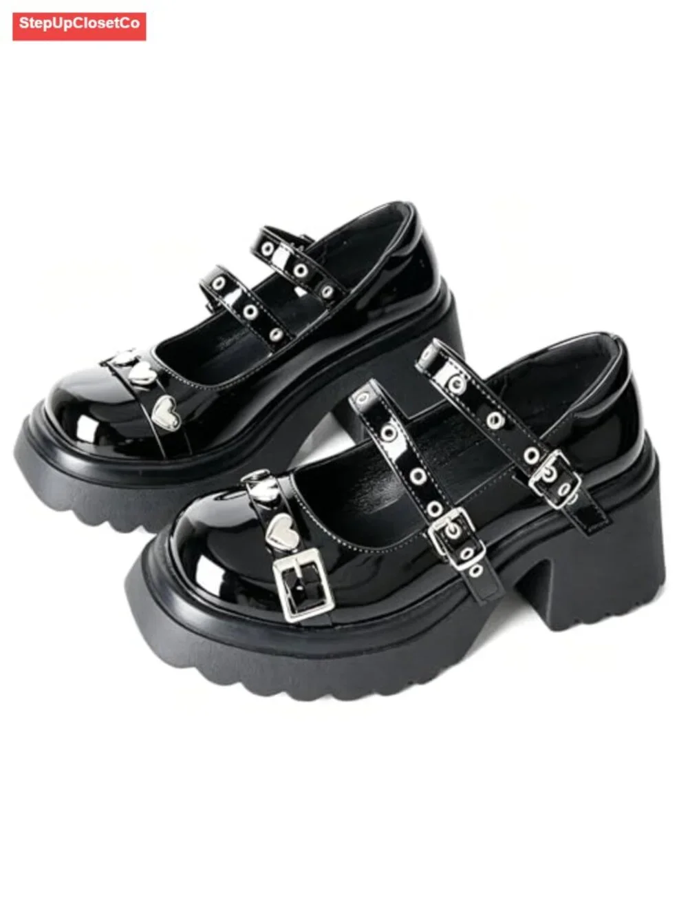 Platform Mary Janes Shoes Goth Buckle Strap Cosplay Chunky Pumps